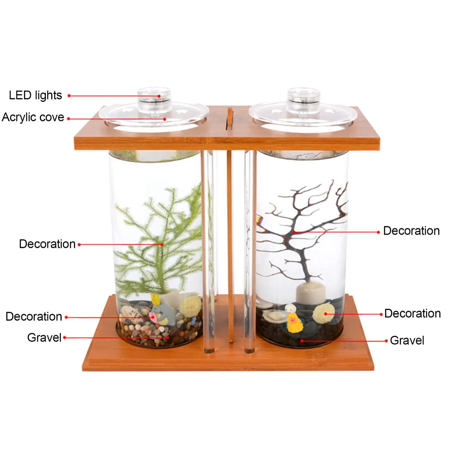Hign-concerned Glass Betta Tank With Bamboo Base Desktop Aquarium