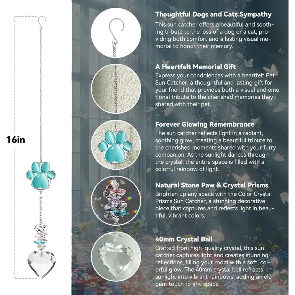 Pet Memorial Suncatcher Amethyst Quartz Paw Keepsake For Dogs And Cats
