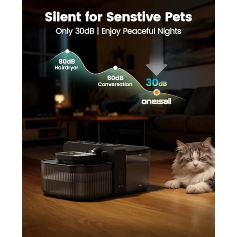 Wireless Filterless Cat Water Fountain With Stainless Steel Bowl