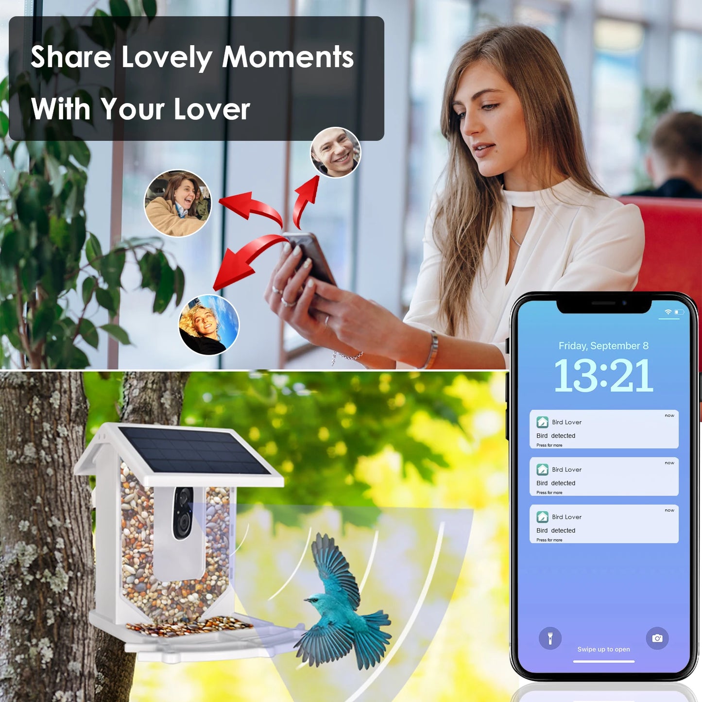 Hign-concerned Smart Bird Feeder With Camera Outdoor Feeding House Solar-Powered