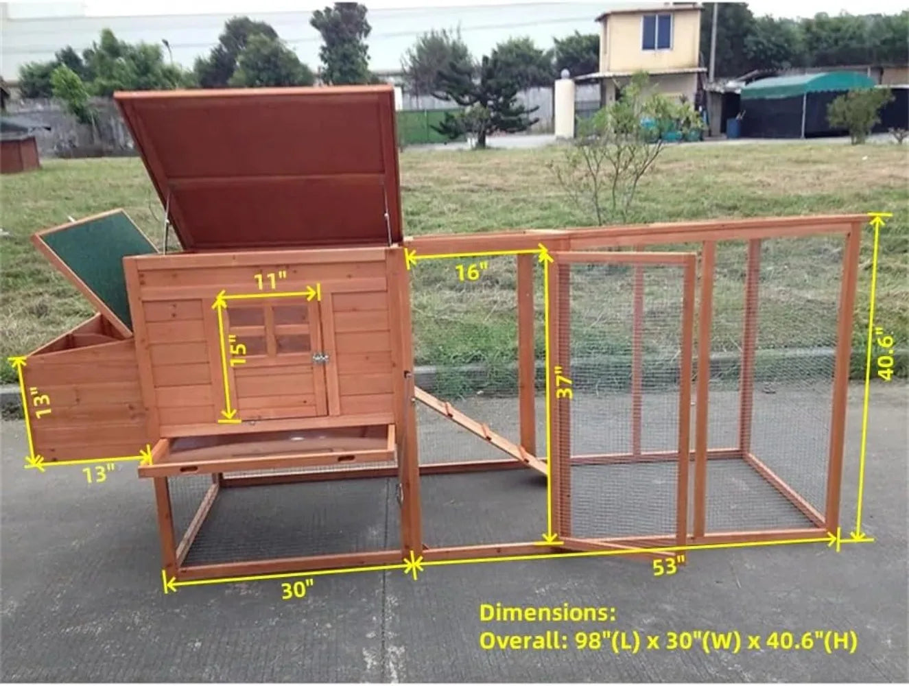 High-Concerned Deluxe Solid Wood Chicken Coop With Run And Nesting Box
