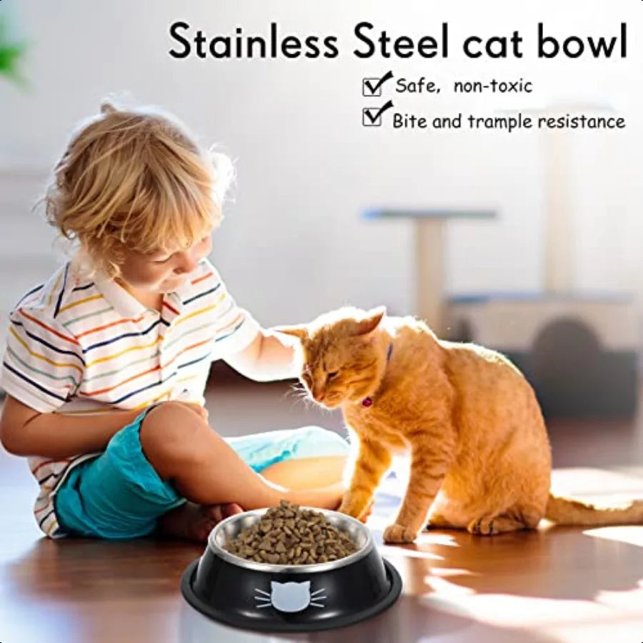 Hign-Concerned Stainless Steel Cat Bowls Non Slip With Removable Rubber Base