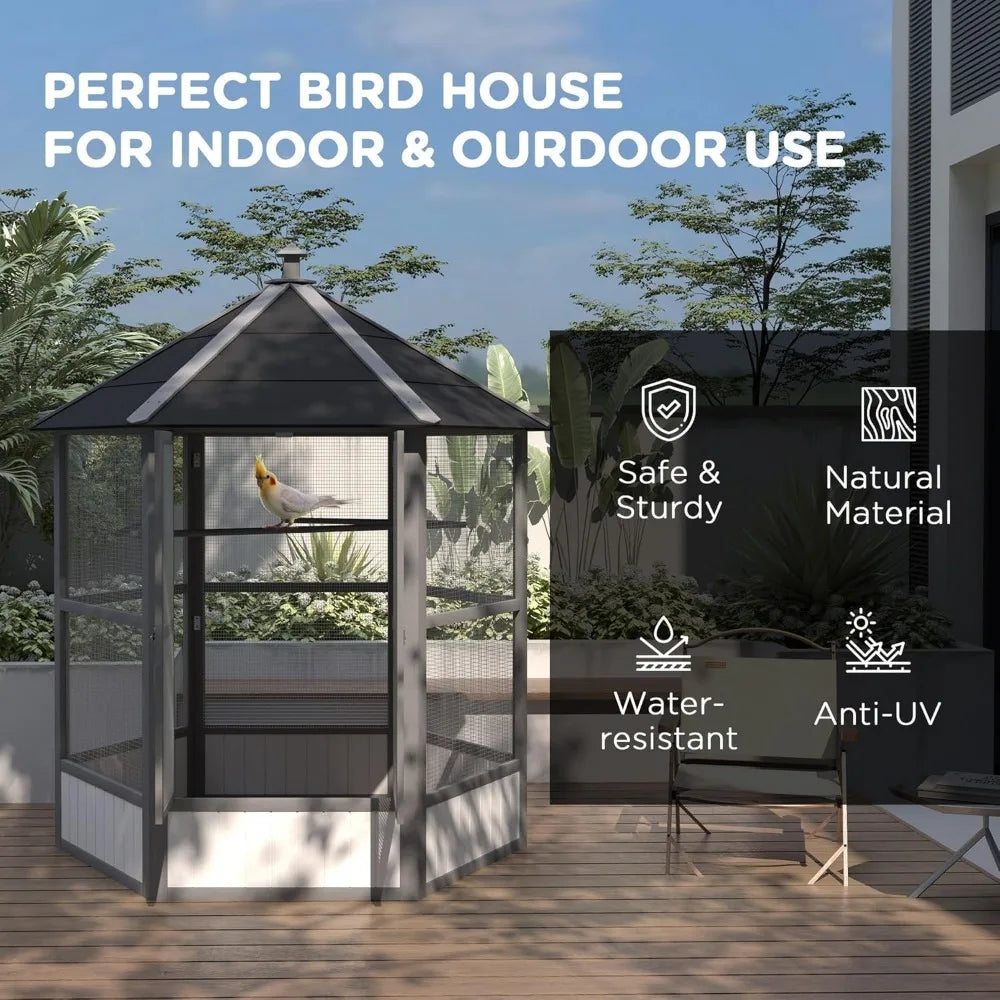 RBX Wooden Hexagonal Outdoor Aviary With Covered Roof