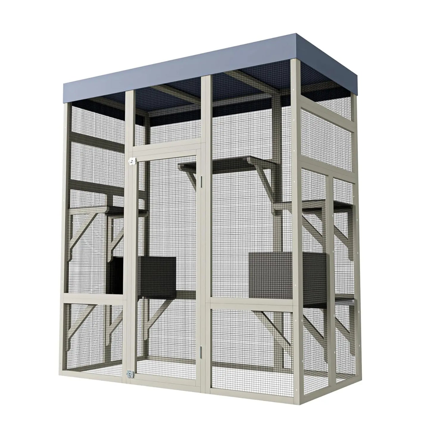 Wooden Outdoor Catio Enclosure With Waterproof Roof And Platforms
