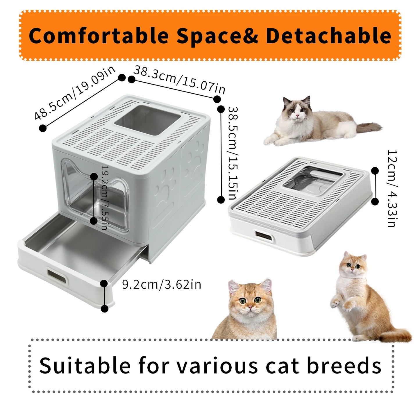 Bingopaw Stainless Steel Cat Litter Box With Lid Front Entry