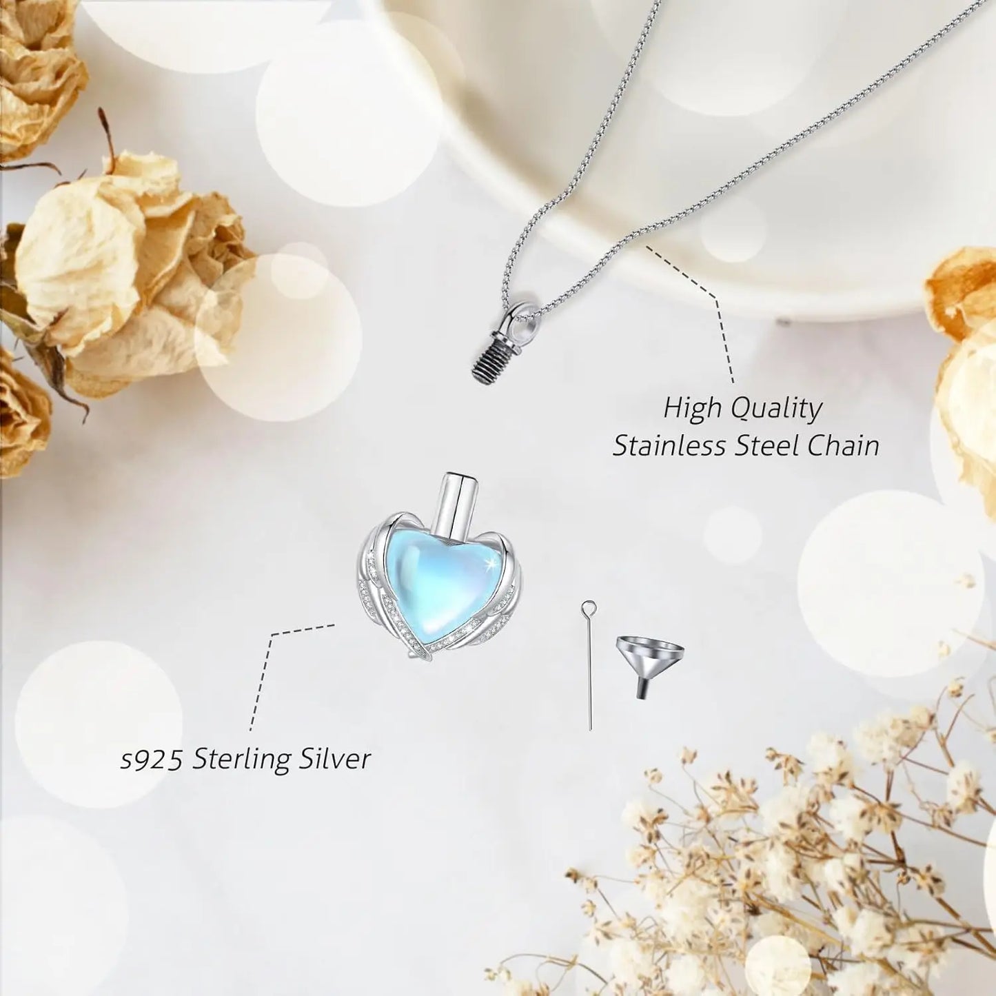 DRINSPER 925 Sterling Silver Urn Necklace for Ashes