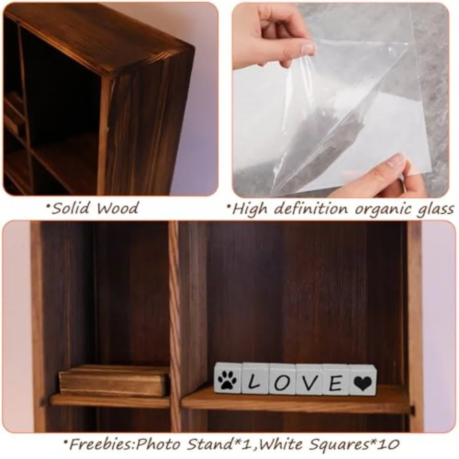 Solid Wood Pet Memorial Shadow Box Frame With Adjustable Shelves