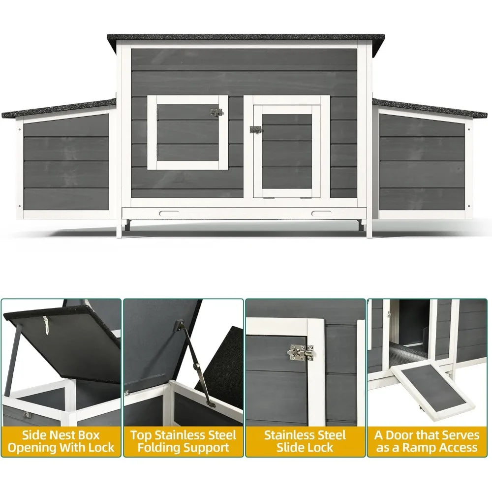 Solid Wood Chicken Coop For 4-6 Chickens Outdoor Run Pen