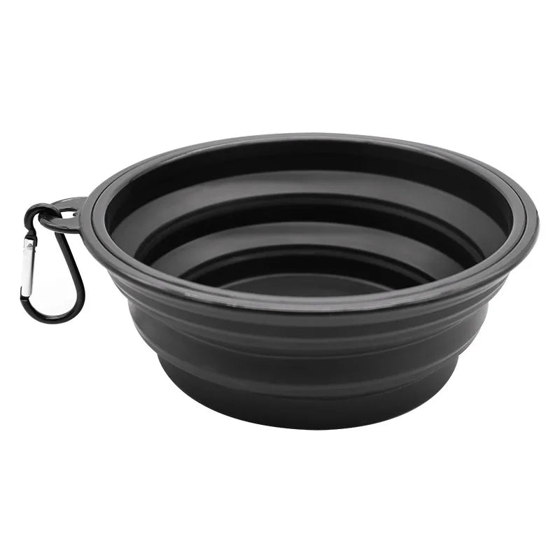 Foldable Portable Dog Feeder Bowl 2-In-1 Travel Dispenser With Carabiner