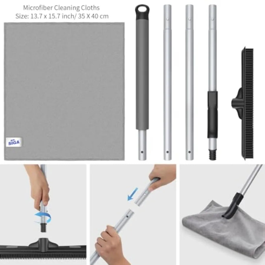 Pet Hair Removal Rubber Broom With Squeegee And Adjustable Handle
