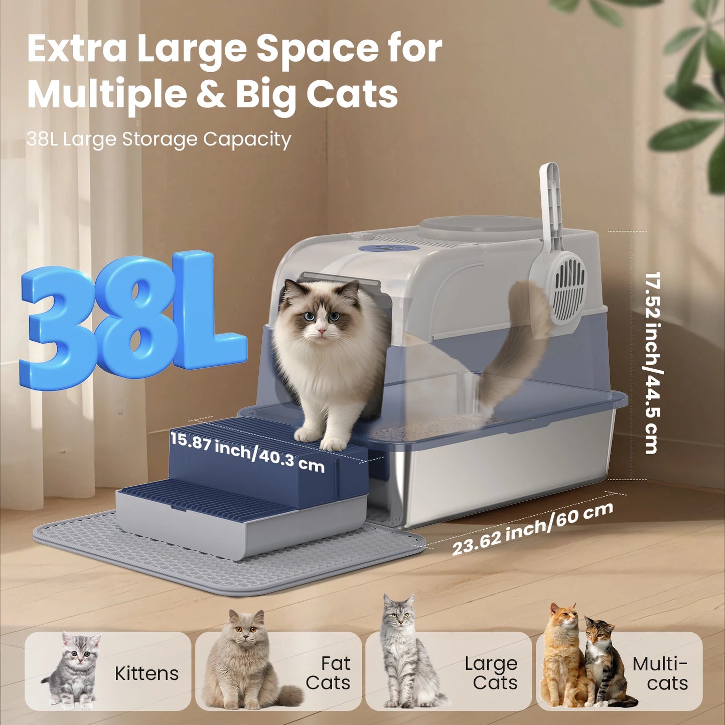 Cityflee Stainless Steel Cat Litter Box Odor Control With Lid