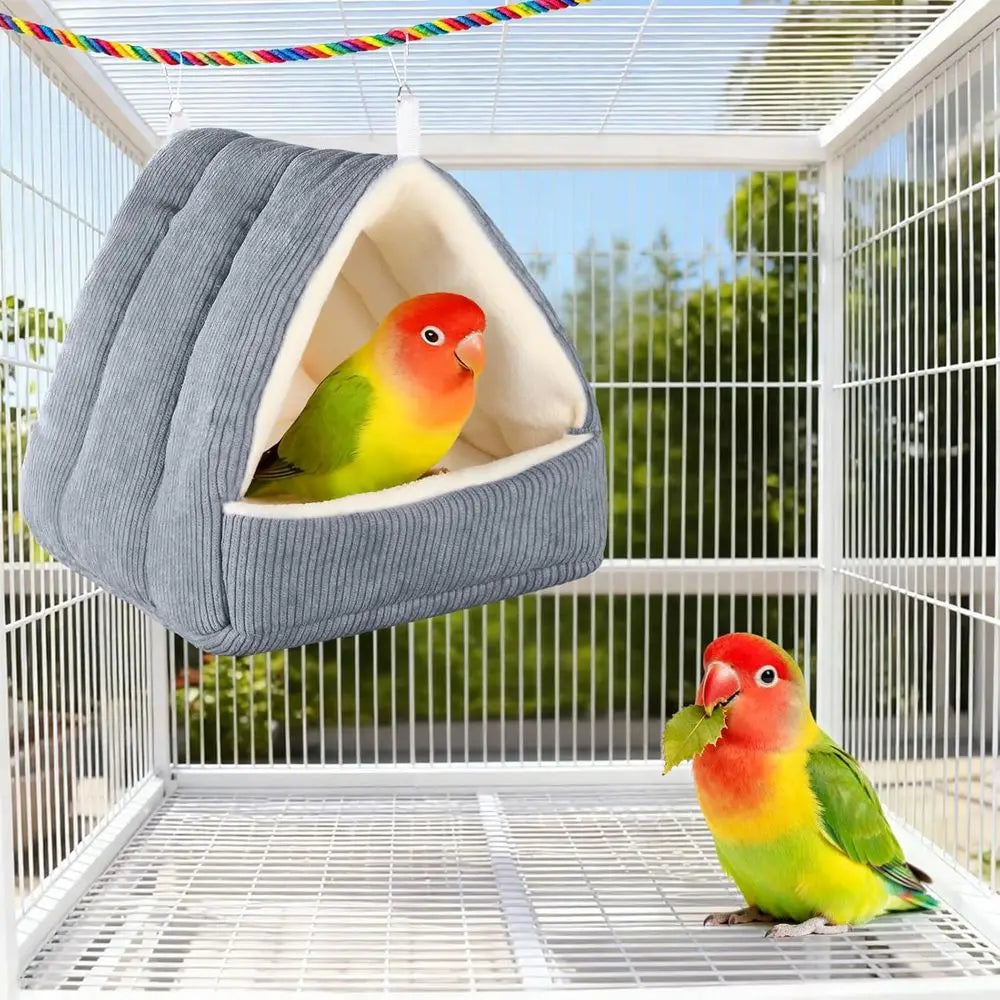Cloud-Soft Winter Warm Bird Bed Cage With Plush Hammock Hut