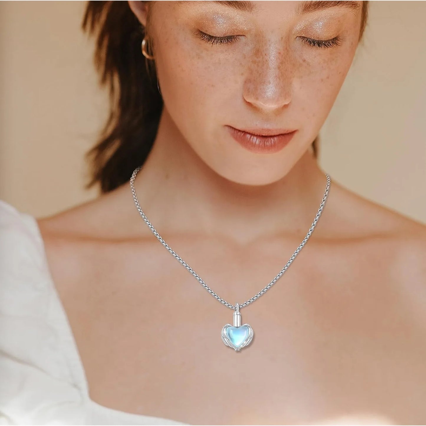 DRINSPER 925 Sterling Silver Cremation Urn Necklace for Ashes