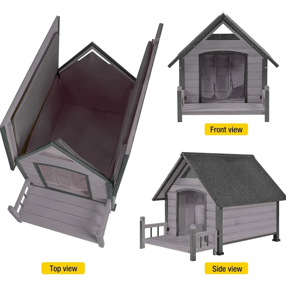 Outdoor Insulated Dog Kennel for Large Breeds, 50.87 Linear Feet Weatherproof Shelter with Anti-Chew Iron Frame