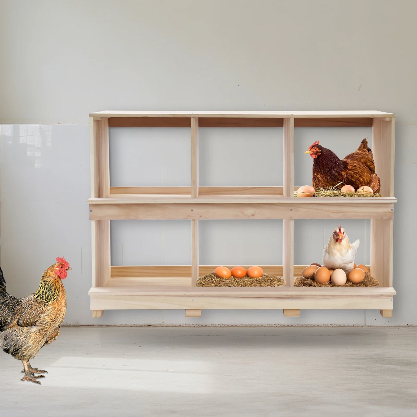 Six Compartment Wooden Chicken Nesting Box For Backyard Farm