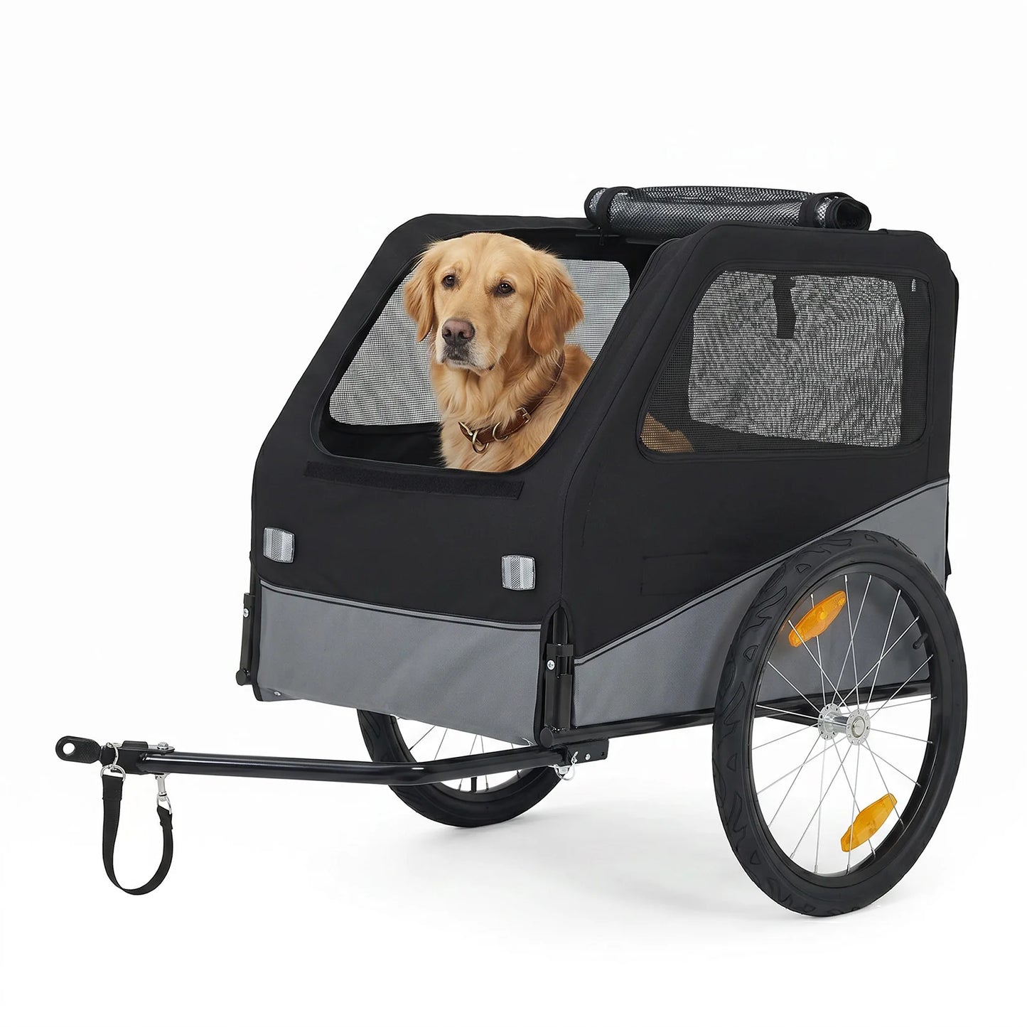 Foldable Dog Bike Trailer Steel Frame 100 Lb Capacity