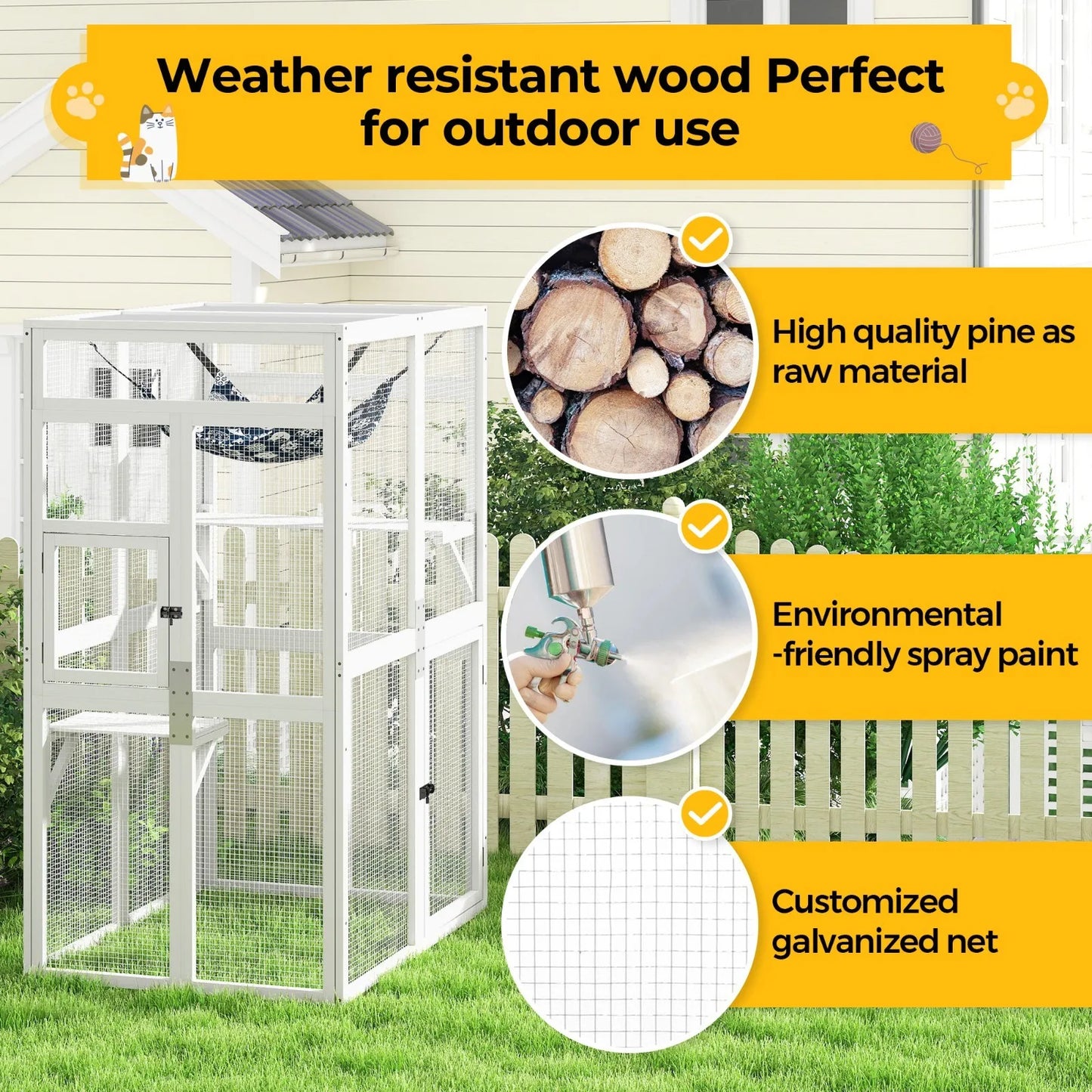 Outdoor Catio Cat Enclosure Wooden Cat House With Window Access