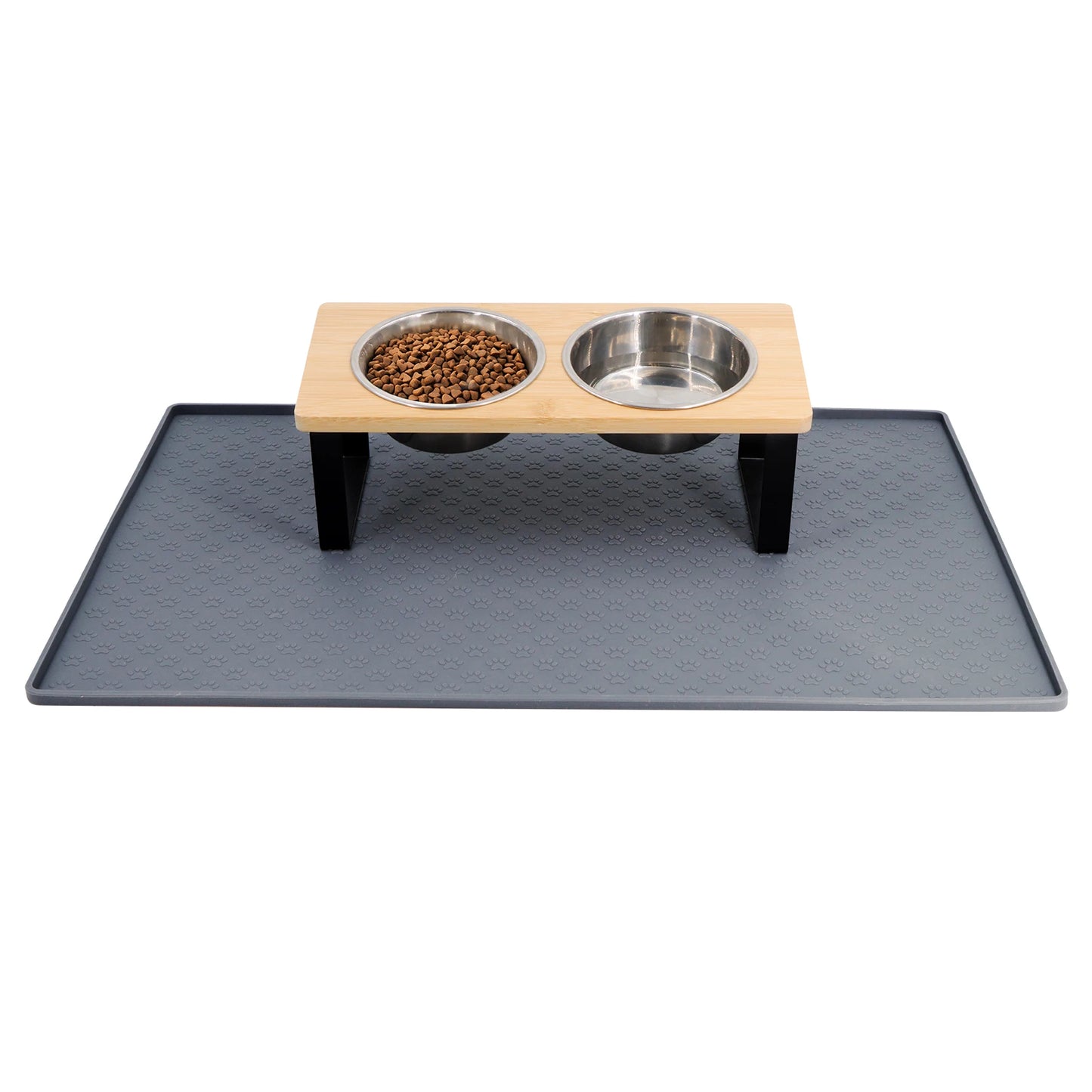 Elevated Tilted Cat Bowls With Wooden Stand And Stainless Steel Bowls