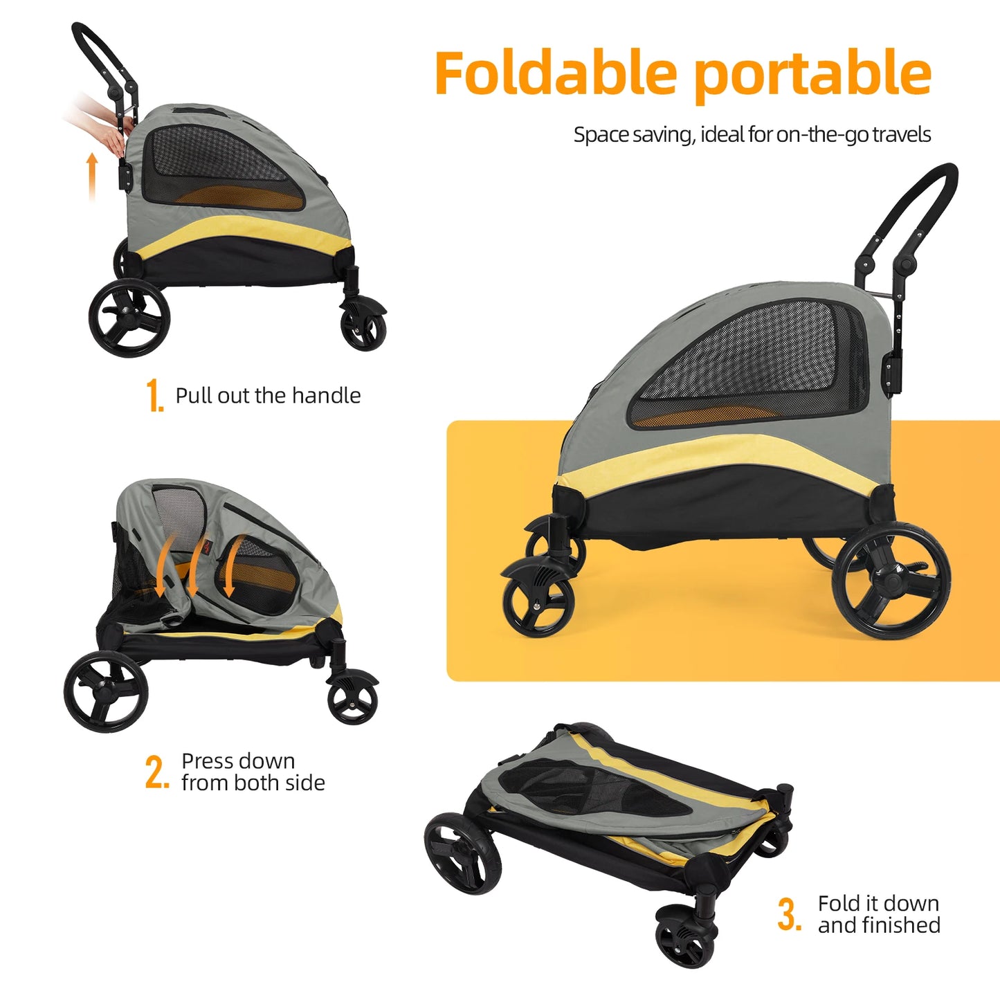 Dog Stroller Four Wheel Pet Jogger Wagon Foldable Cart