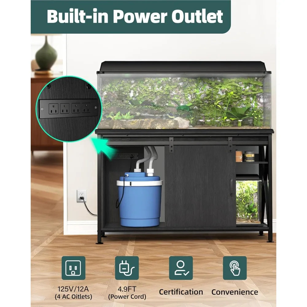 Heavy Duty Metal Aquarium Stand With Sliding Door And Power Outlet