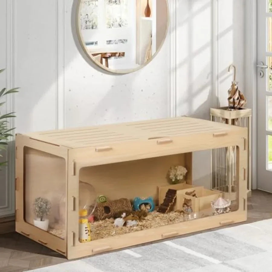 Wooden Hamster Cage Bigger World Openable Top With Acrylic Panels