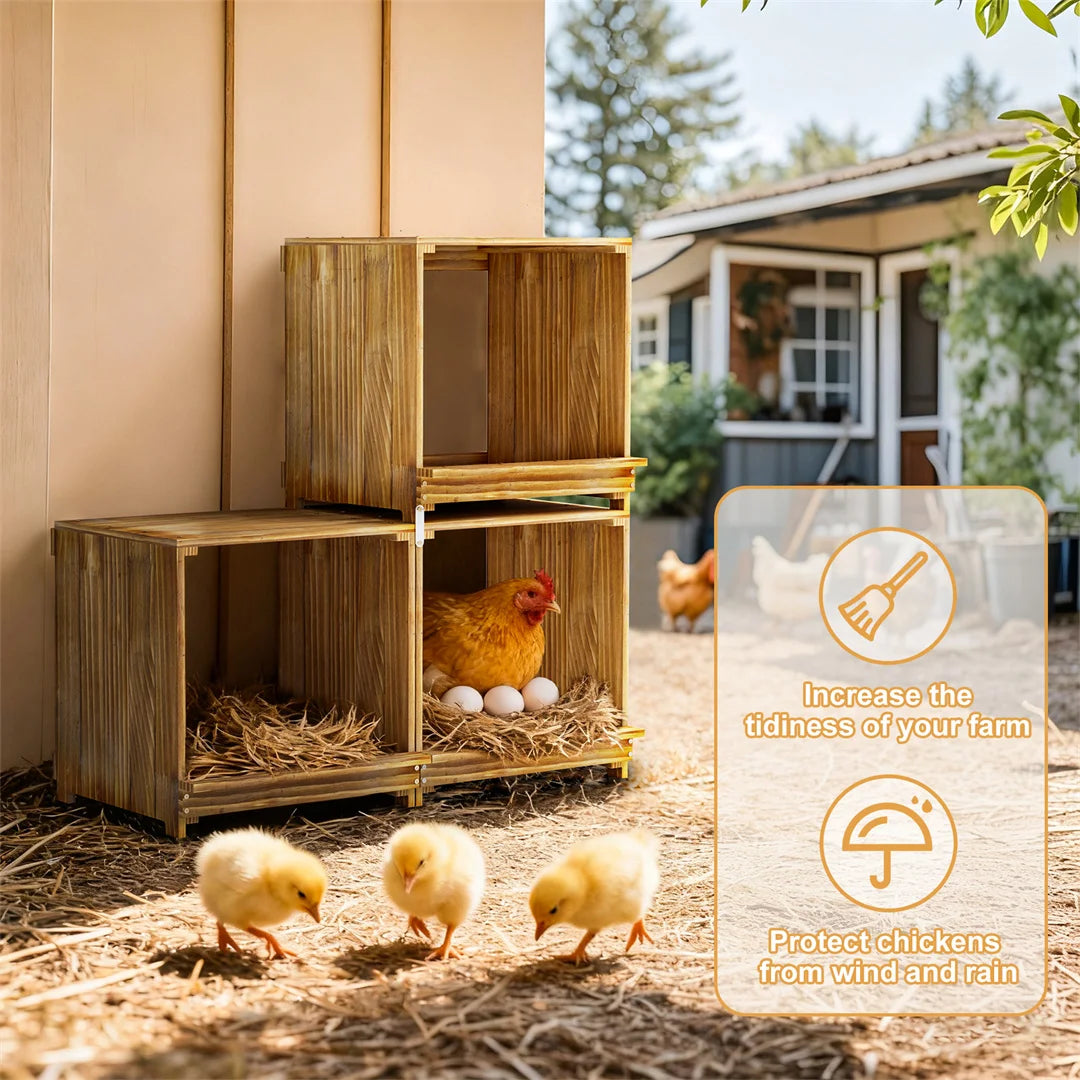 BINGOPAW 3 Compartment Pine Wood Chicken Nesting Box For Egg Laying
