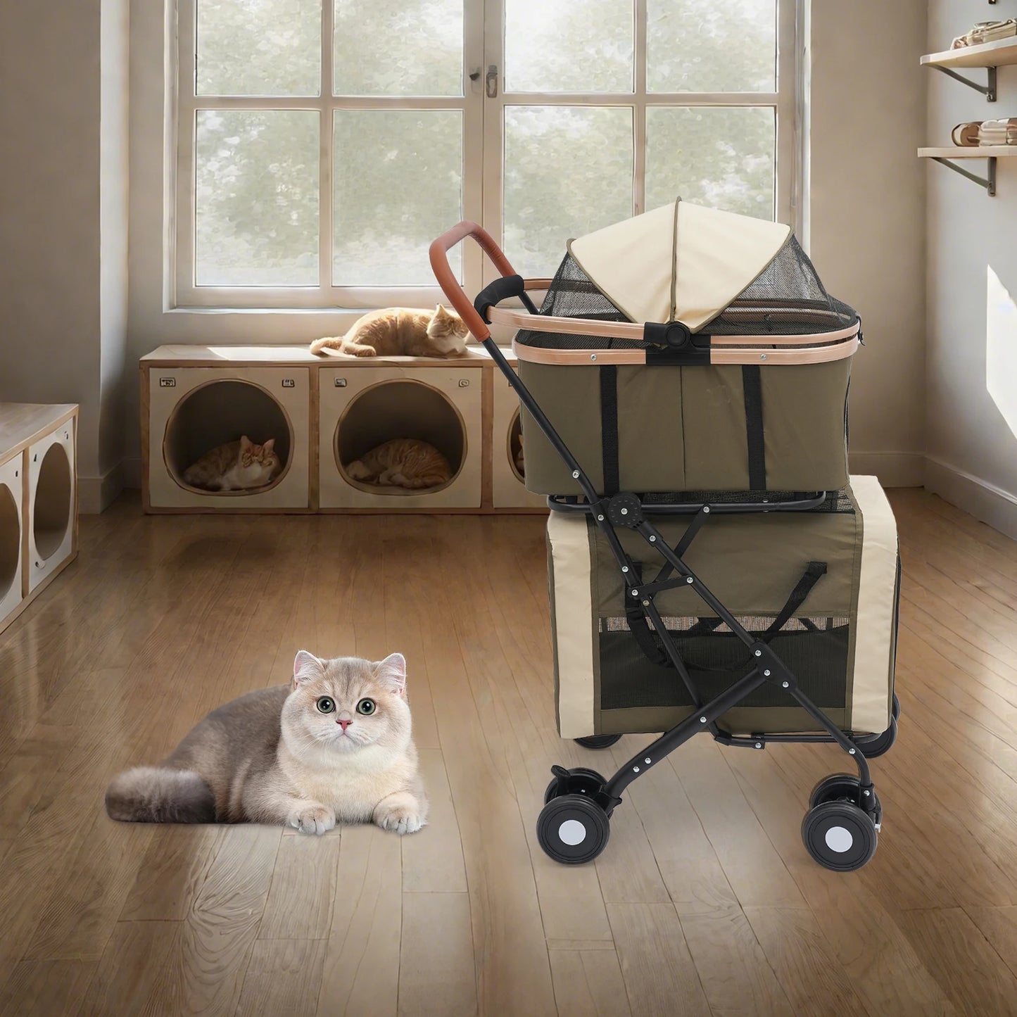 Bymaocar Foldable Pet Stroller For Small And Medium Pets Sunshade