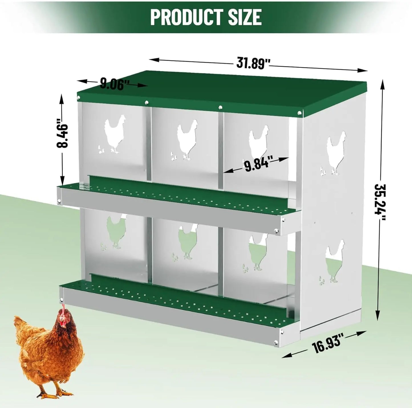 HiMISS Heavy-Duty Galvanized Steel Chicken Nesting Box 10 Compartments