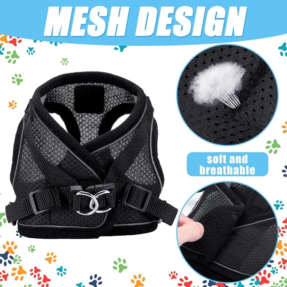 XMSJ 6 Pcs Dog Harness Set With Retractable Leashes Bowknot Collars Mesh Vest