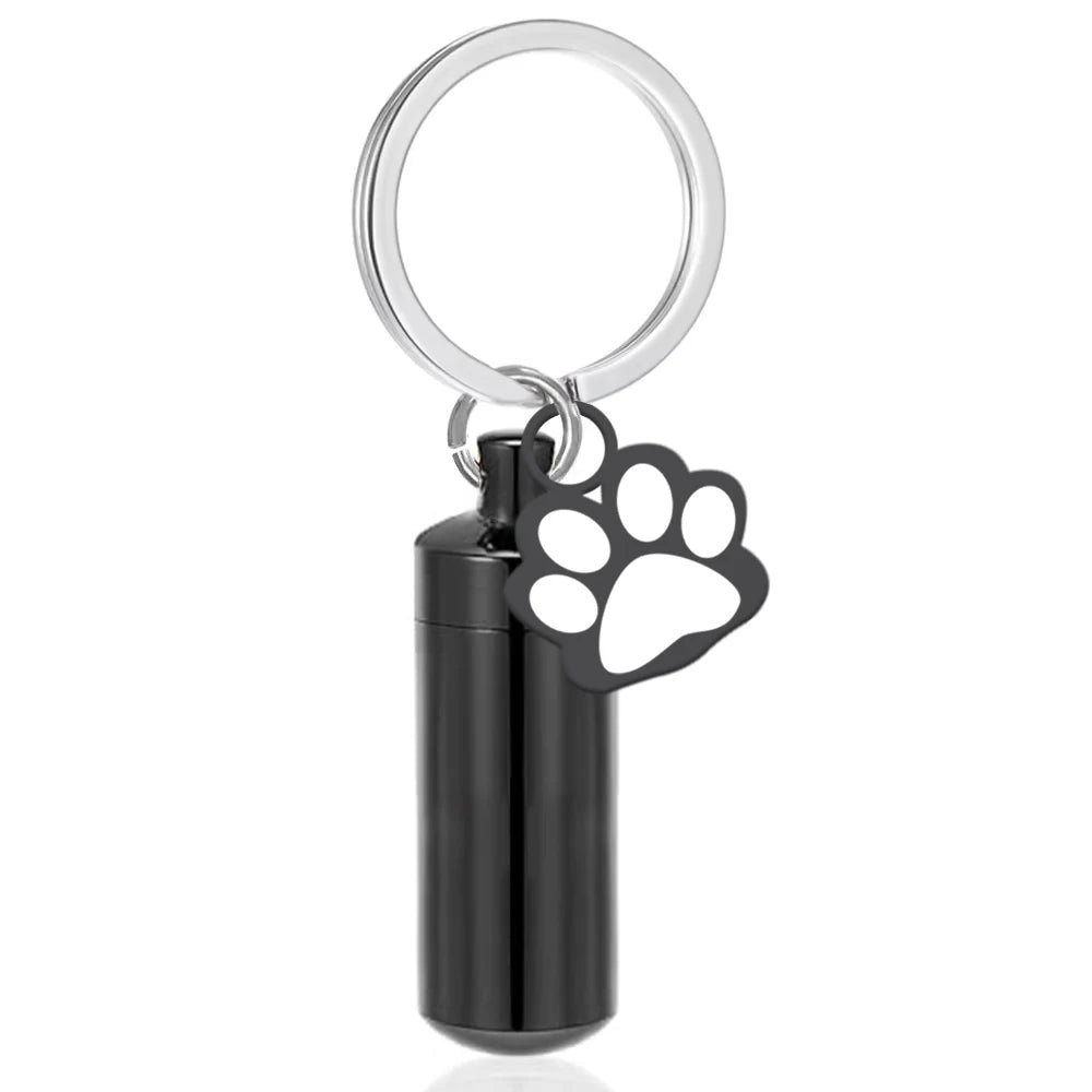 Pet Urn Keychain Paw Print Cylinder Urn Pendant Keepsake