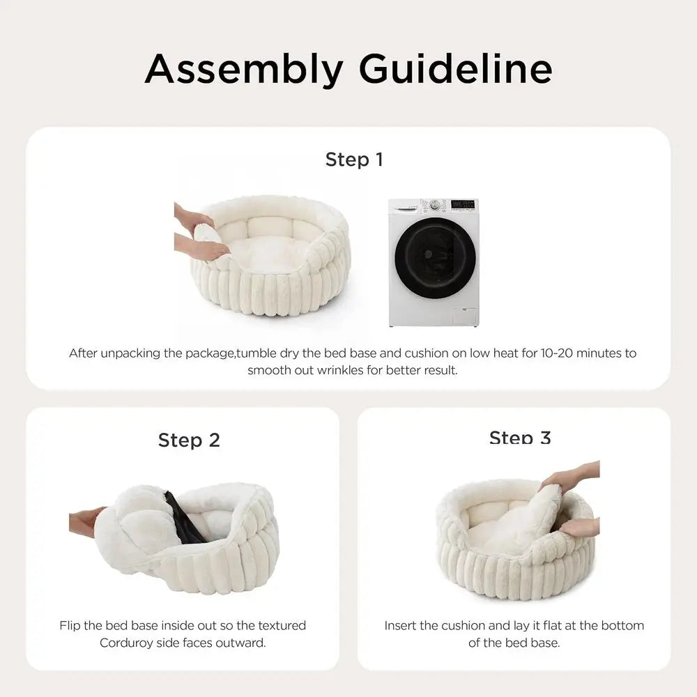 Washable Round Cat Bed With Non Slip Bottom Corduroy