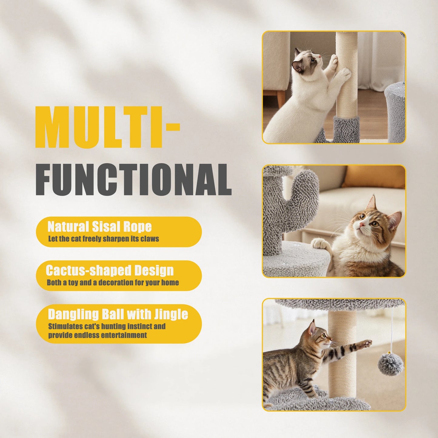 JHK Three Level Cat Tree Tower Indoor Pet Furniture Sisal