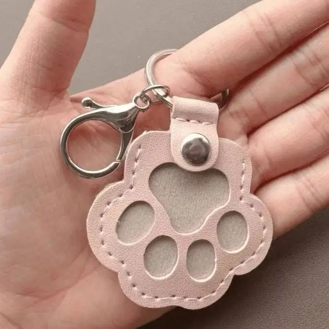 Leather Memorial Pet Hair Storage Keychain Cat Paw Charm