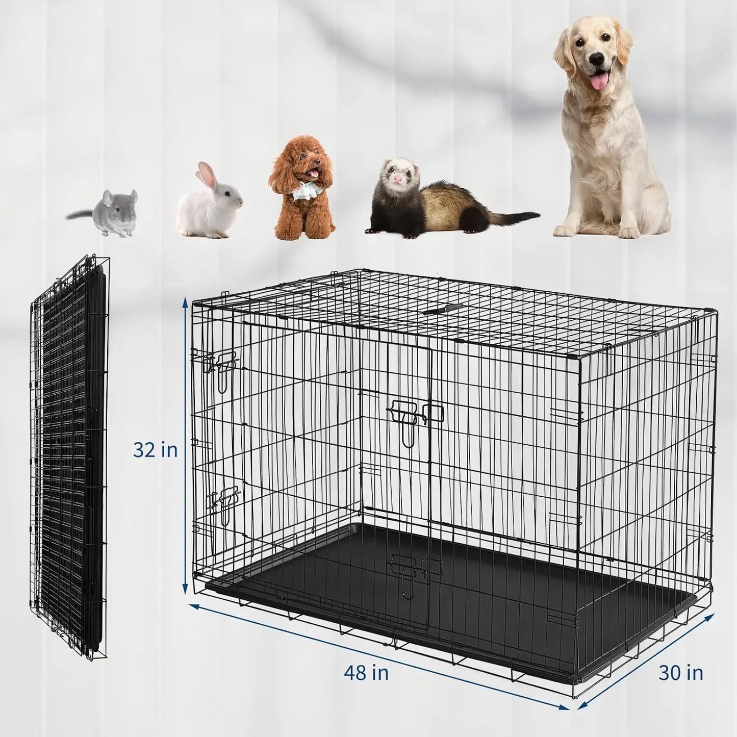 HiMISSCN Folding Metal Pet Cage For Dogs Cats Rabbits Chinchilla