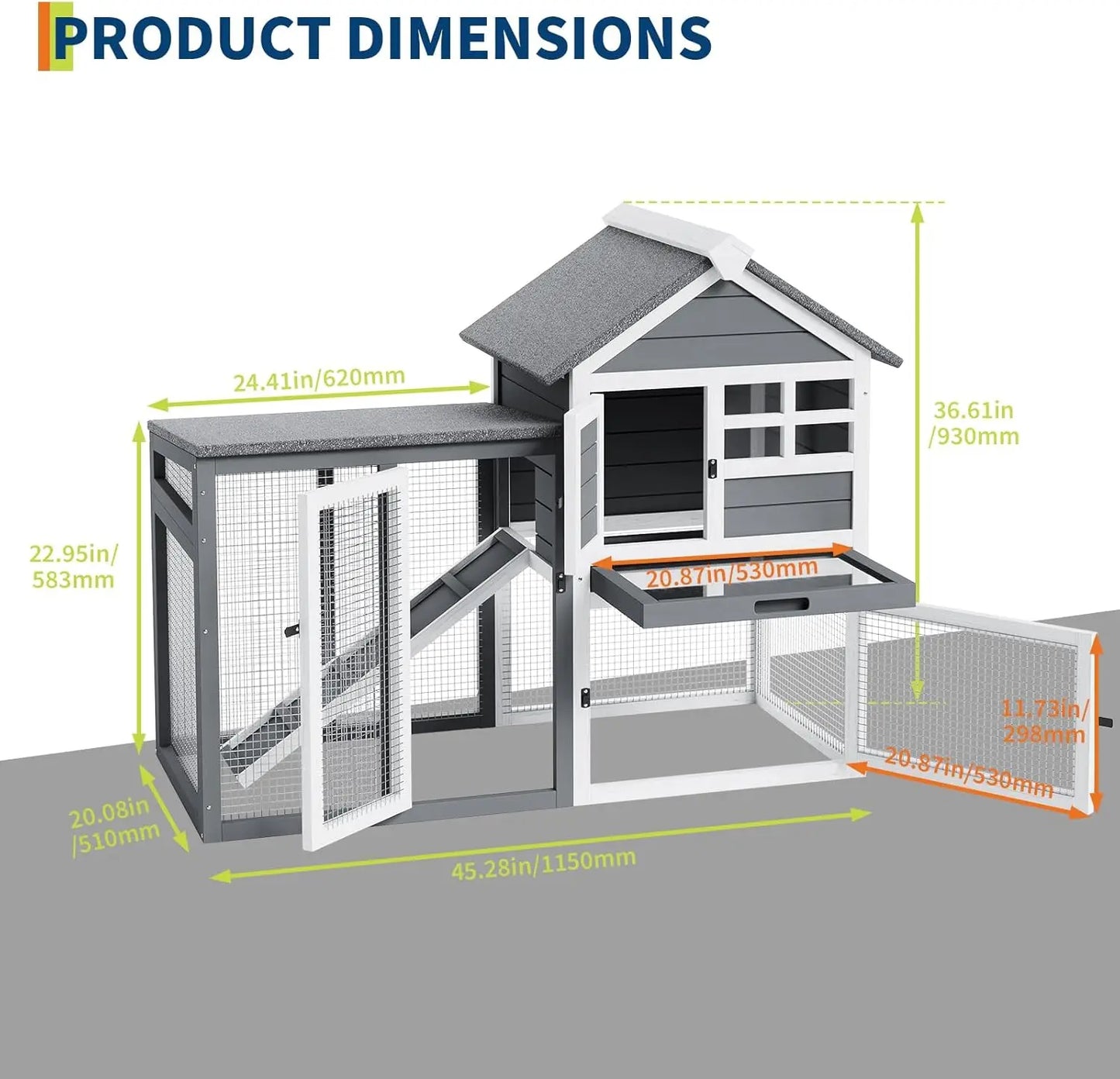 HiMISSCN Two Story Rabbit Hutch Indoor Outdoor Chicken Coop
