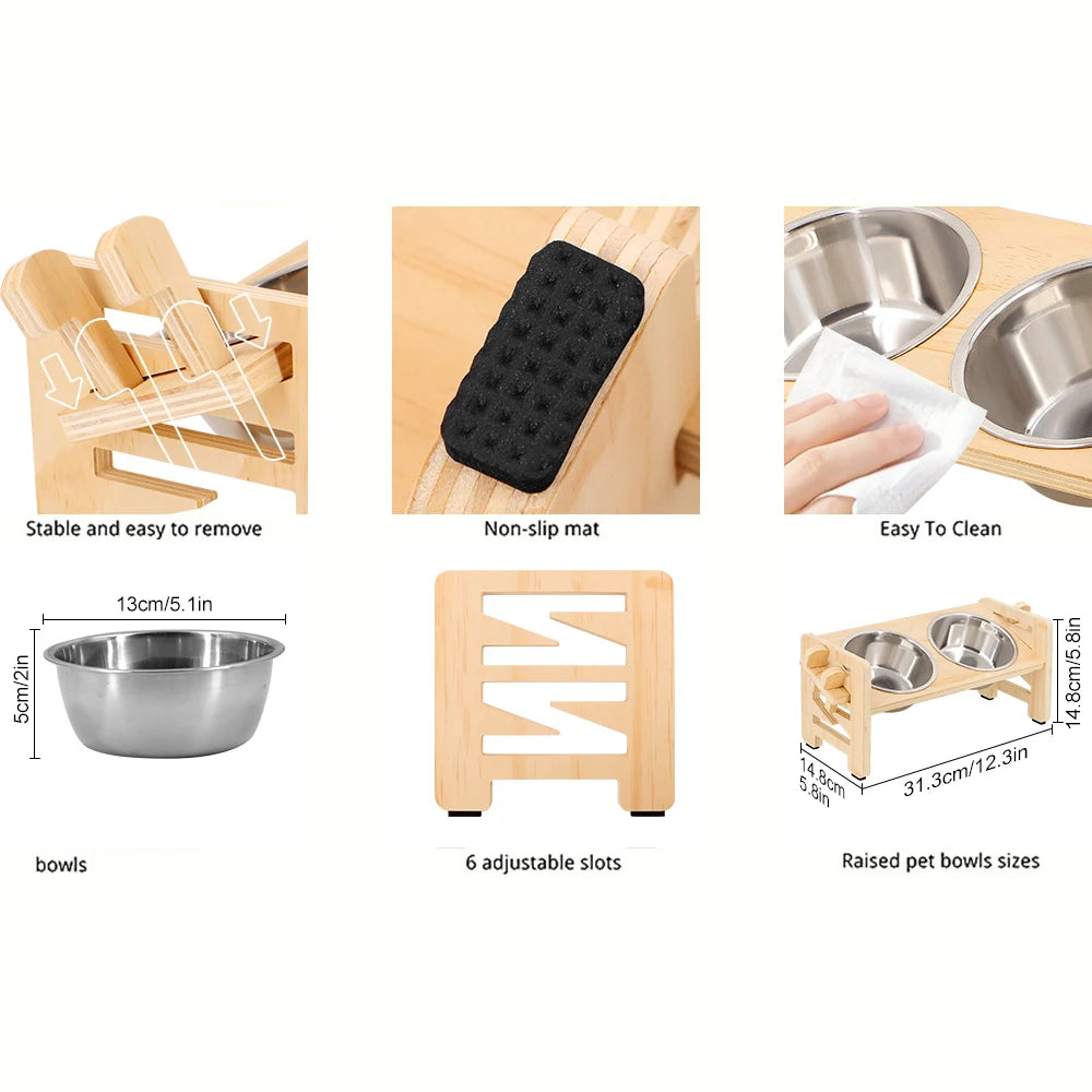 PETRAVEL Elevated Adjustable Dog Cat Bowl Stand With Bowls
