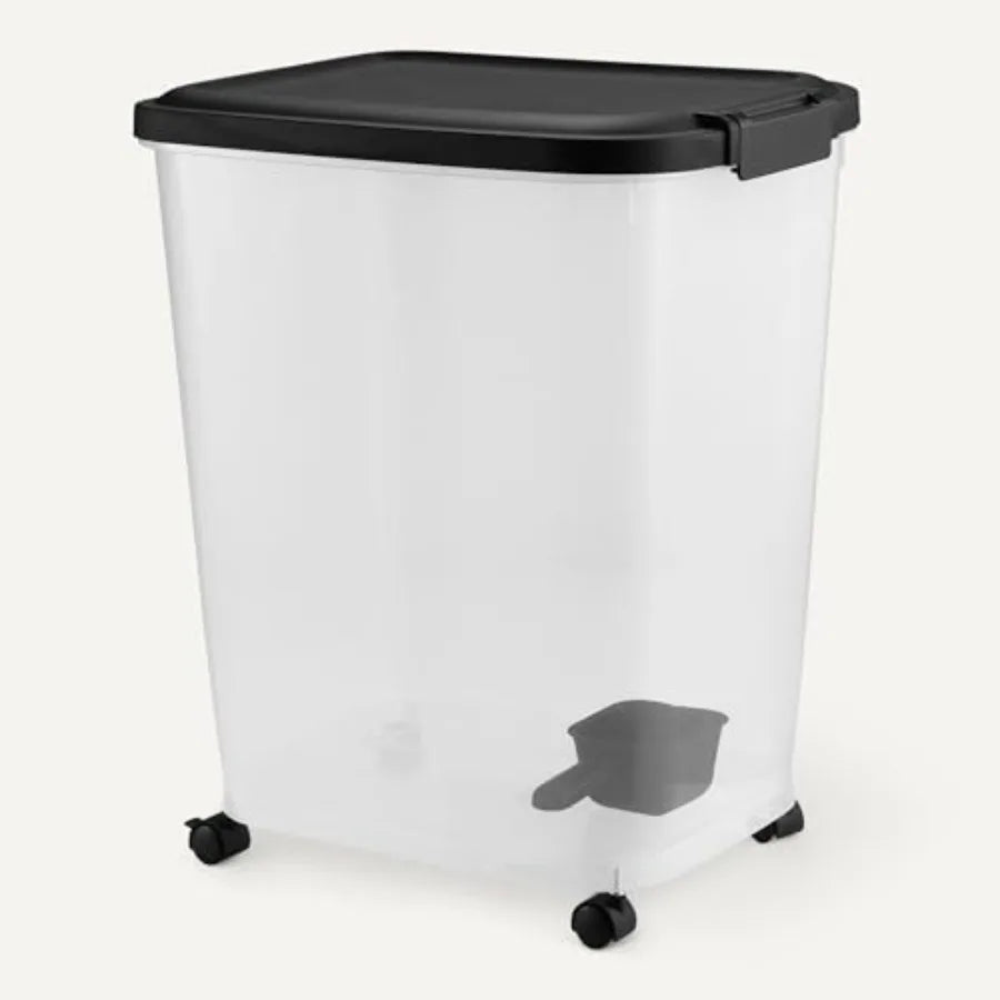 Pet Food Storage Container With Rolling Wheels And Detachable Scoop