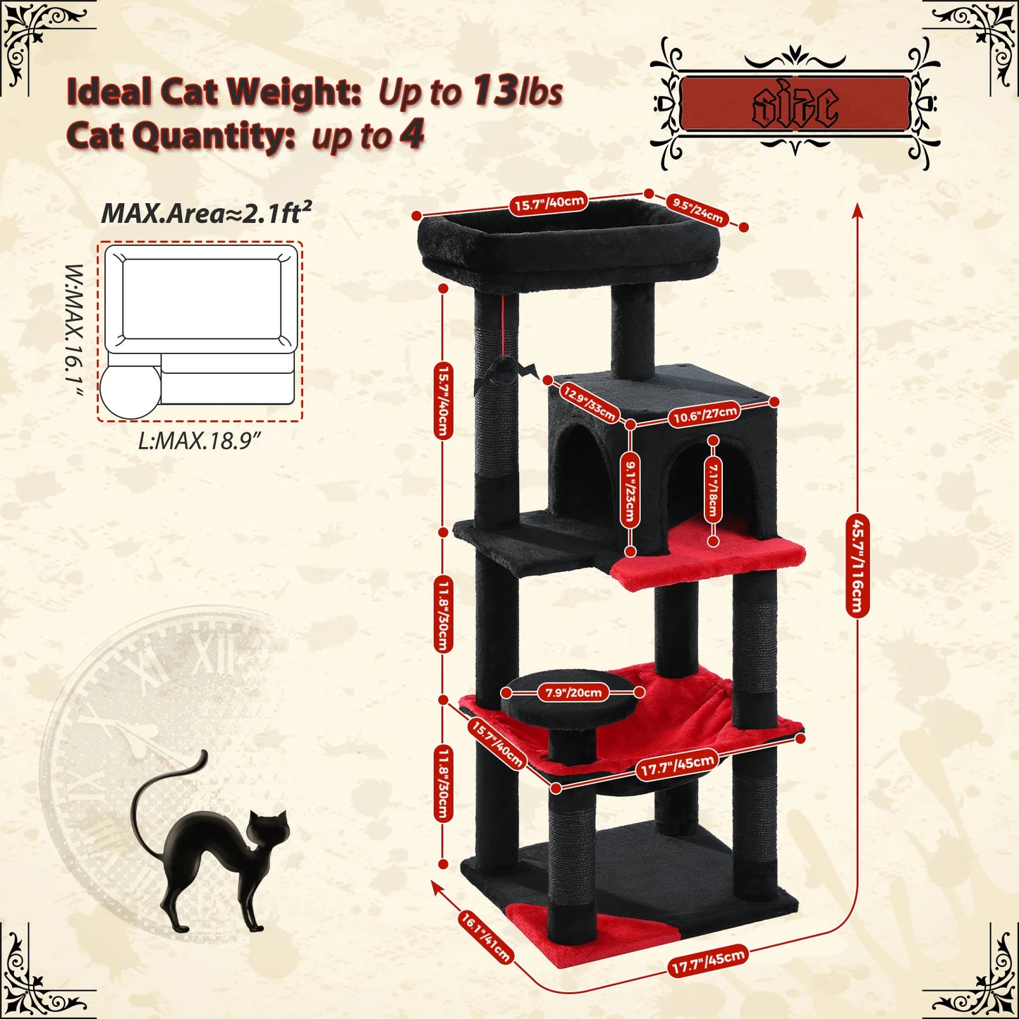 PAWZ Road Gothic Cat Tree For Indoor Cats Tall Cat Tower
