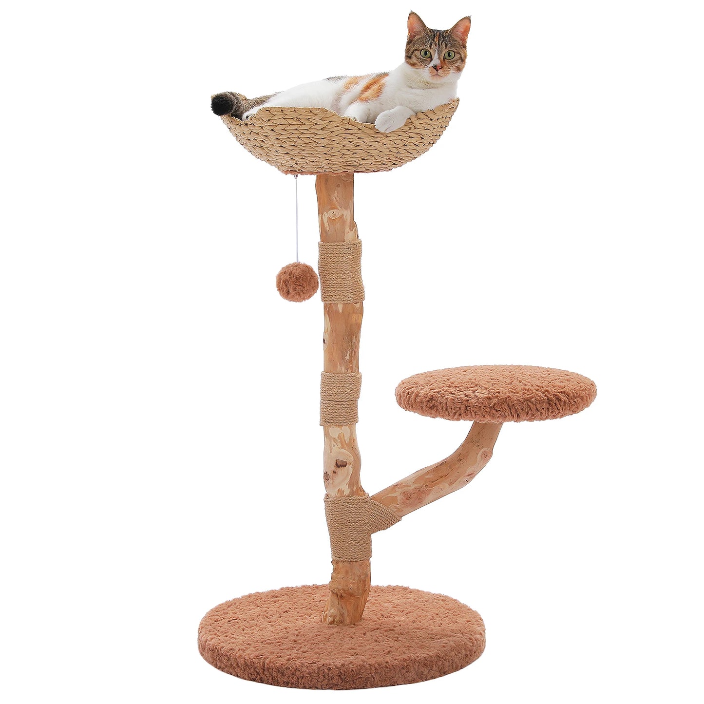 PAWZ Road Wood Cat Tree With Wicker Basket Bed and Sisal Posts