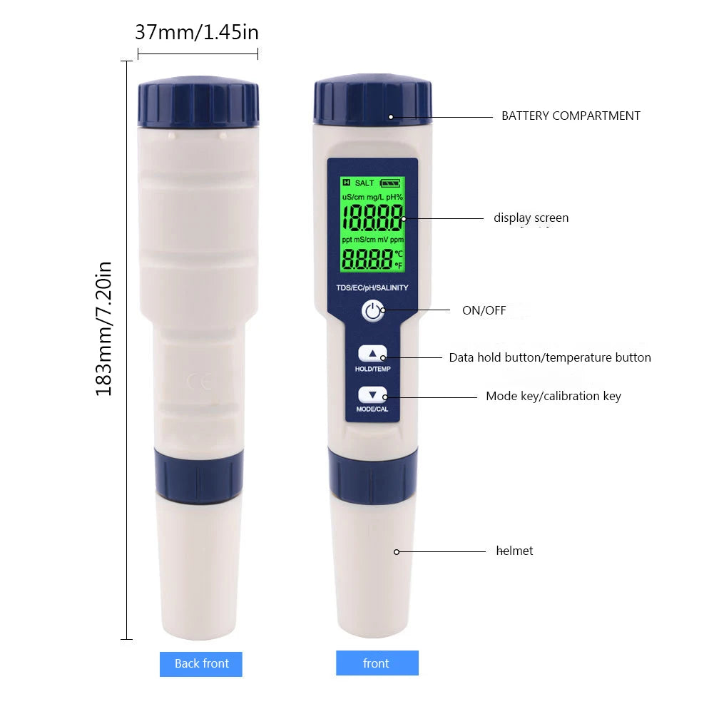 5 In 1 Digital TDS EC PH Salinity Temperature Meter