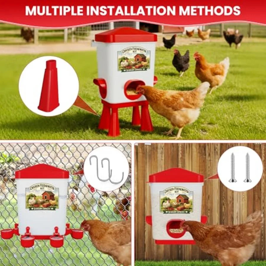Automatic Poultry Feeder and Waterer Set With Hanging Option No Waste Ports
