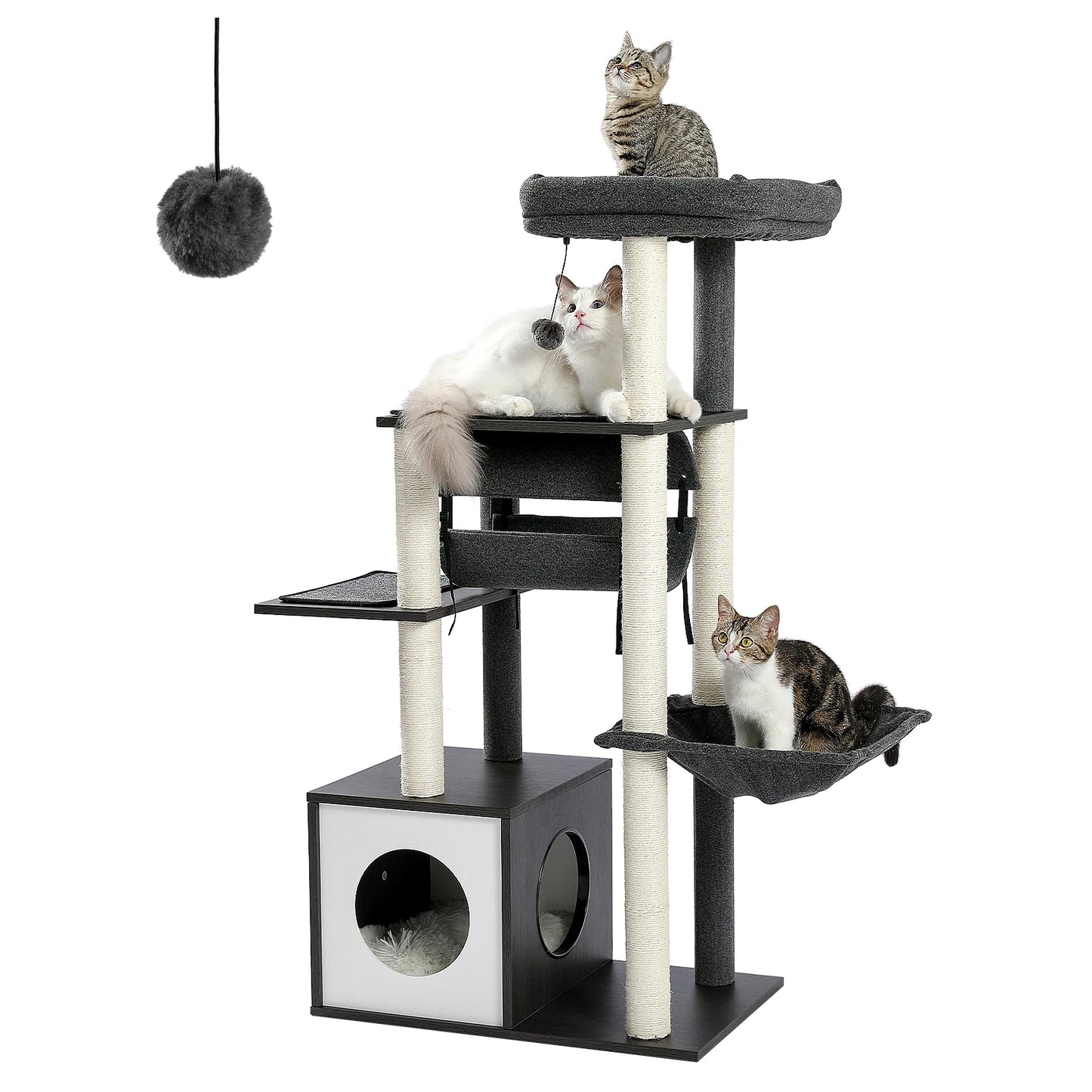 PAWZ Road Multi-Level Wood Cat Tree With Tunnel Scratching Post