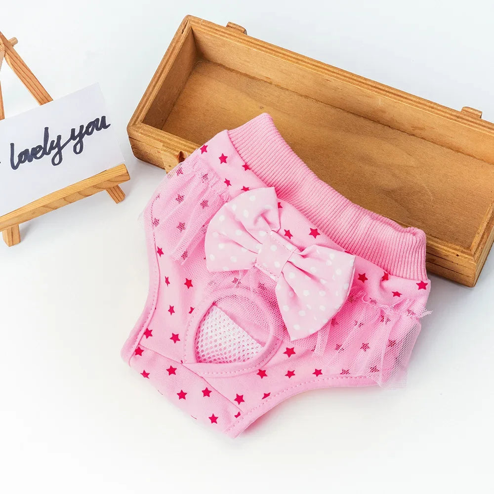Washable Cotton Female Dog Menstrual Panties With Princess Bow