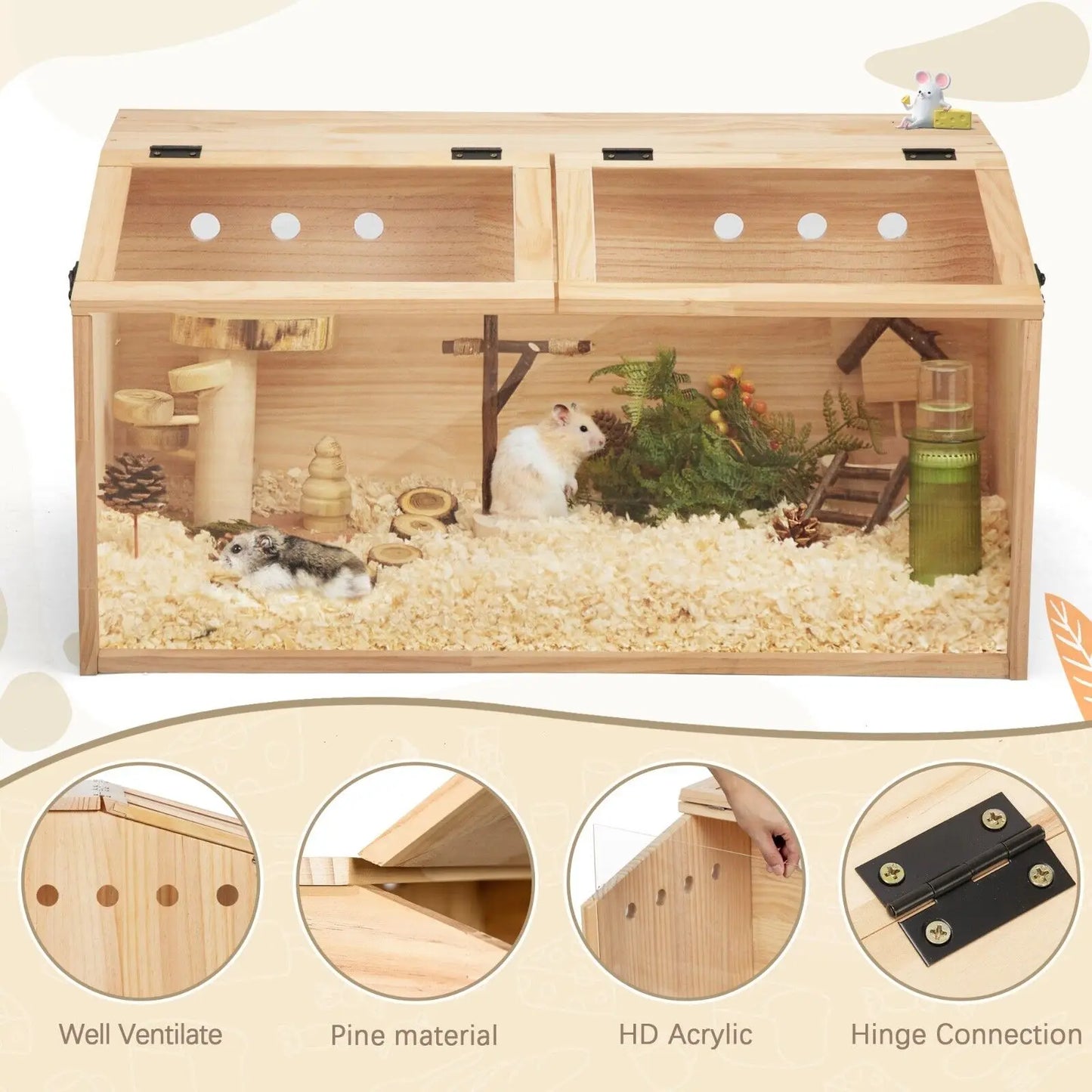 Wooden Hamster Cage With Openable Top Hutch For Small Animals