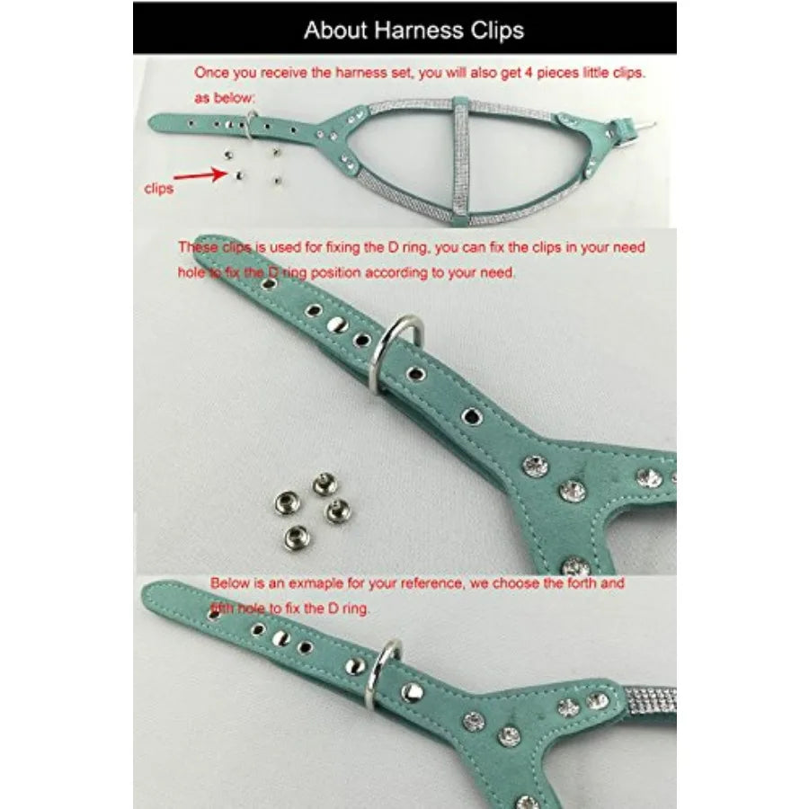 Dog Collar Harness And Lead Set Diamante With Leashes