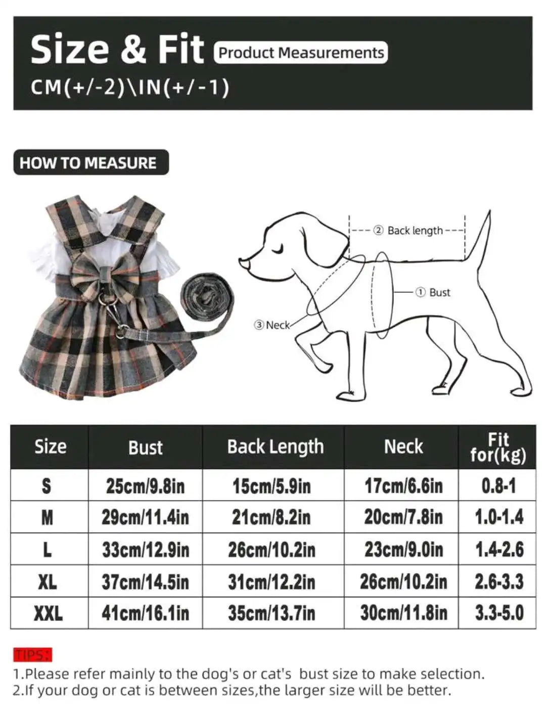 Plaid Dog Dress With Bowknot Back And Adjustable Leash