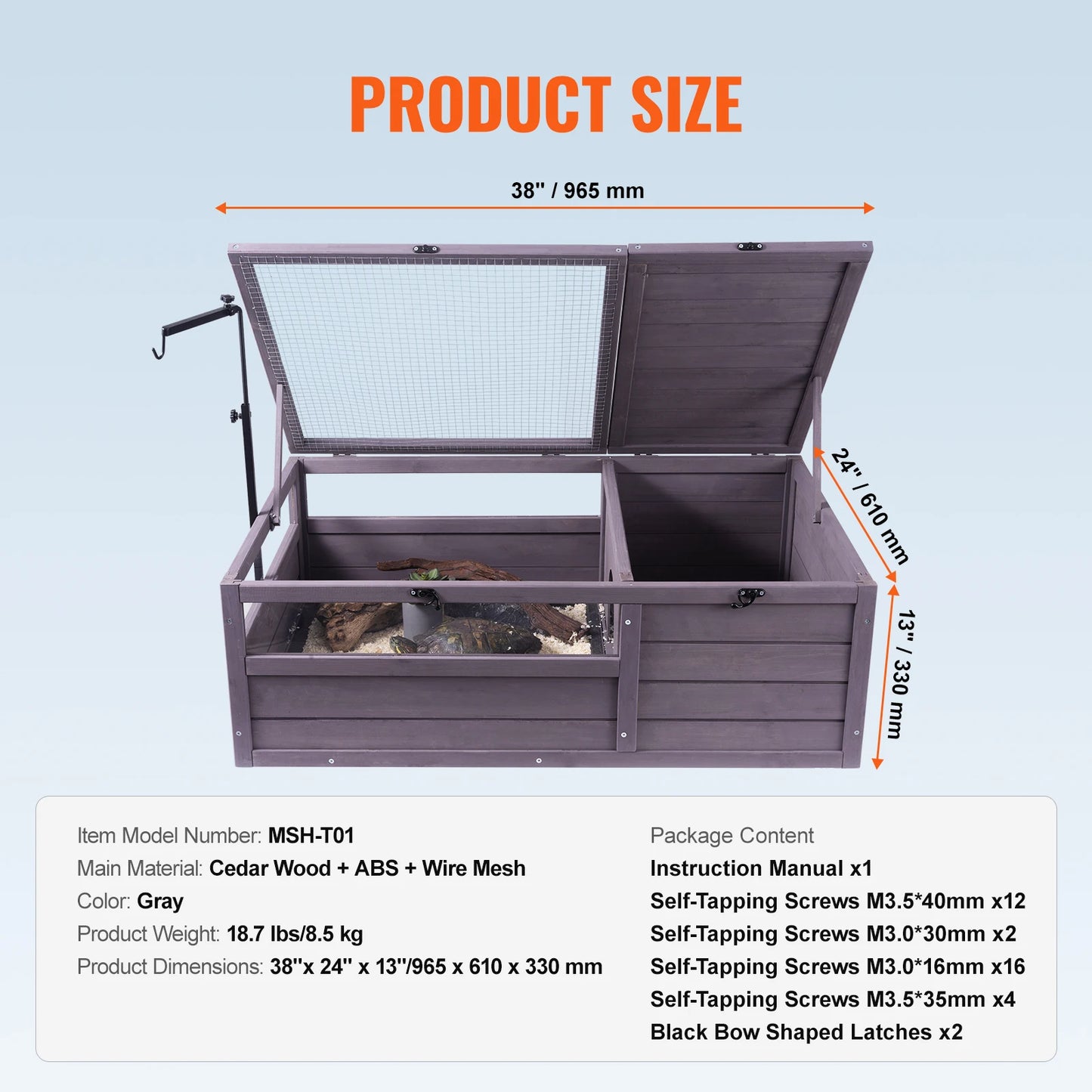 SucceBuy Tortoise Habitat Wooden Enclosure With Adjustable Lamp Holder
