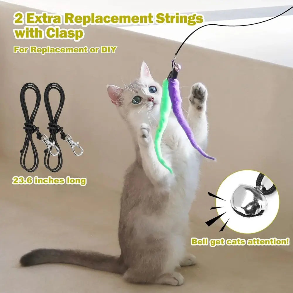 Indoor Cat Toy Set With Interactive Retractable Wand And 9 Piece Feather Toys