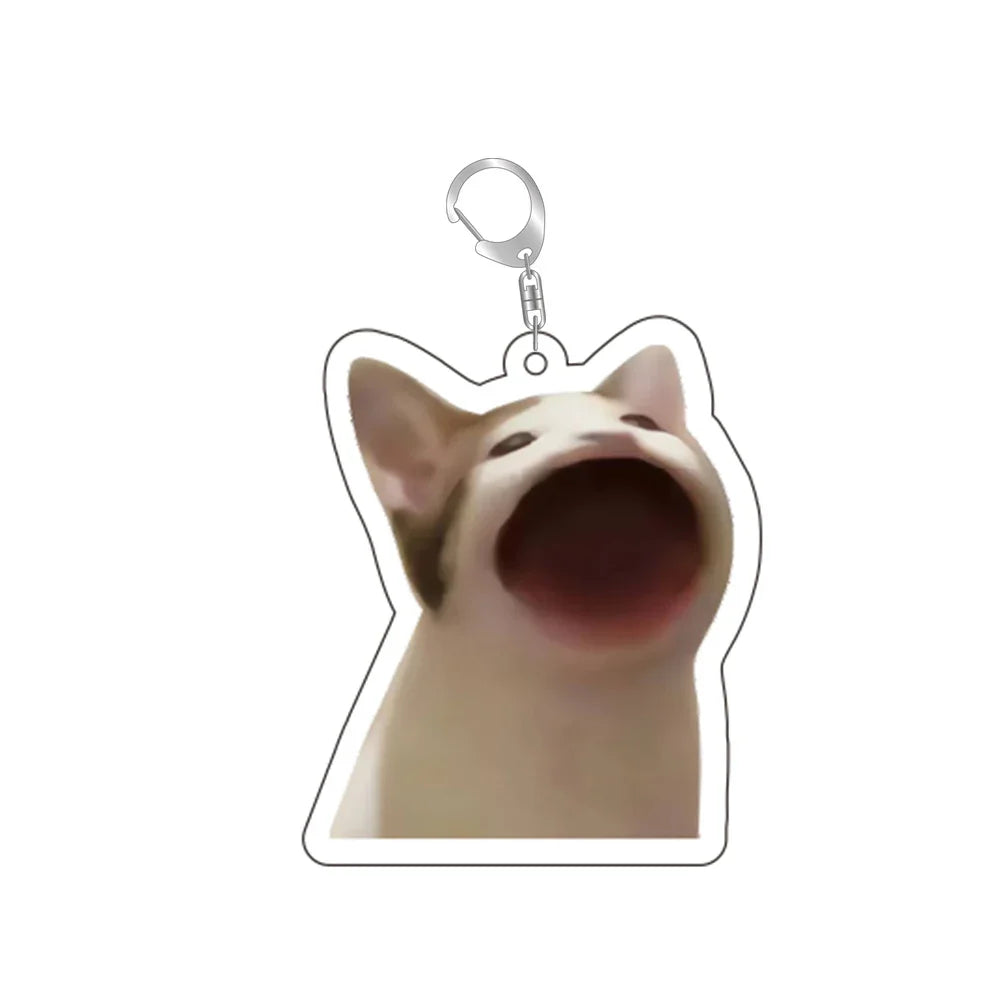 Button Bread Popping Cat Meow Meme Keychain Pendant