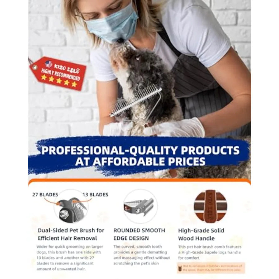 Hign-concerned Two-Sided Undercoat Rake For Dogs Cats With Premium Wooden-Handle